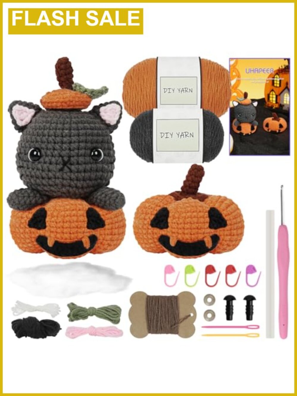 Beginner Crochet Kit Halloween Cat Pumpkin Amigurumi DIY Craft